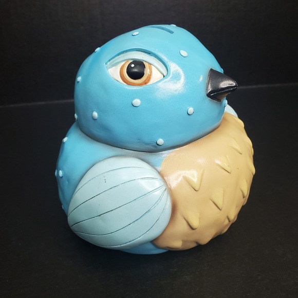 Kitschy Hard Rubber Pudgy Blue Bird Piggy Bank Vintage 6"x6" - Picture 3 of 9
